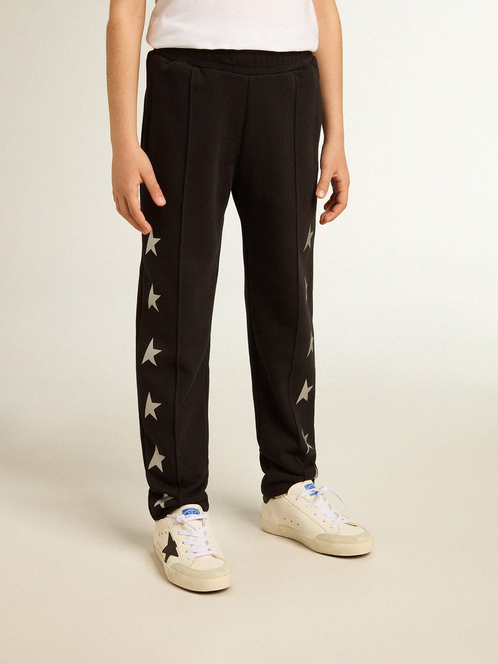 Boys' black joggers with white stars| Golden Goose