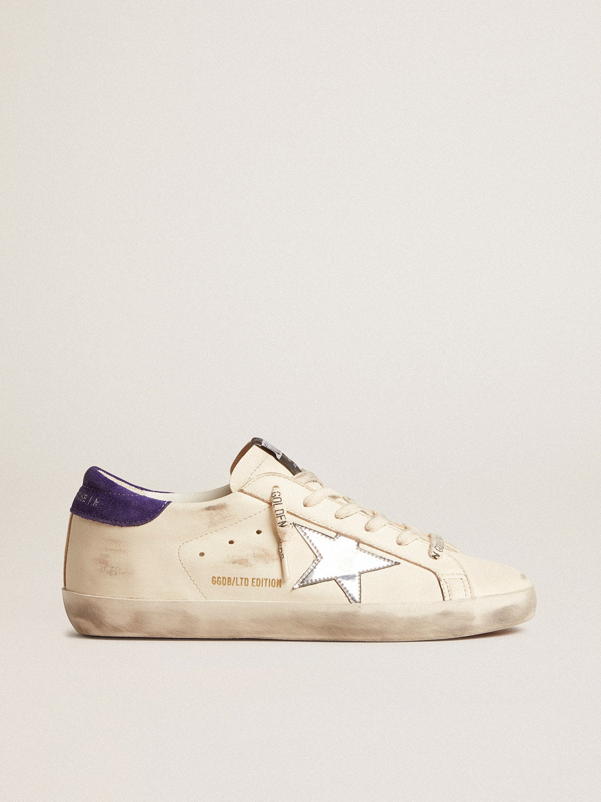 Super-Star LTD in nappa with metallic star and purple suede heel tab| Golden Goose