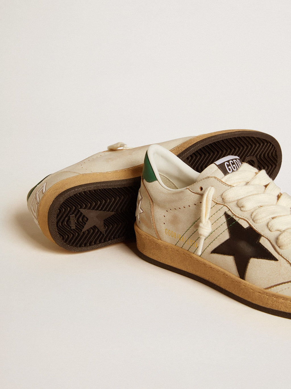 Men's Ball Star with black leather star and green leather heel tab| Golden Goose