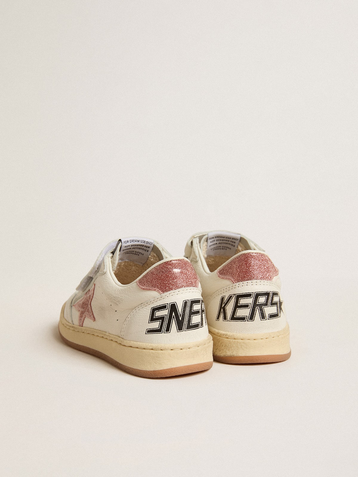 Ball Star Young in nappa with peach-pink glitter star and heel tab| Golden Goose