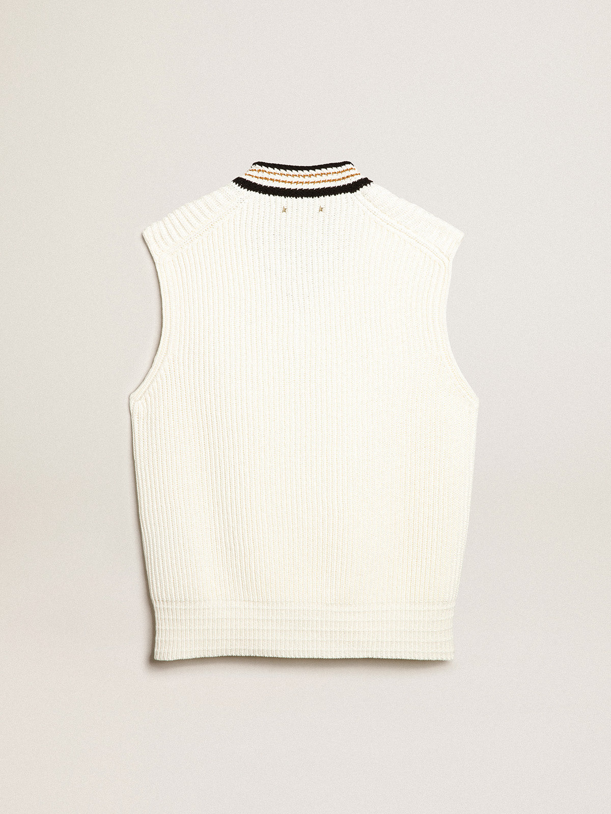 V-neck vest in papyrus-colored cotton yarn| Golden Goose