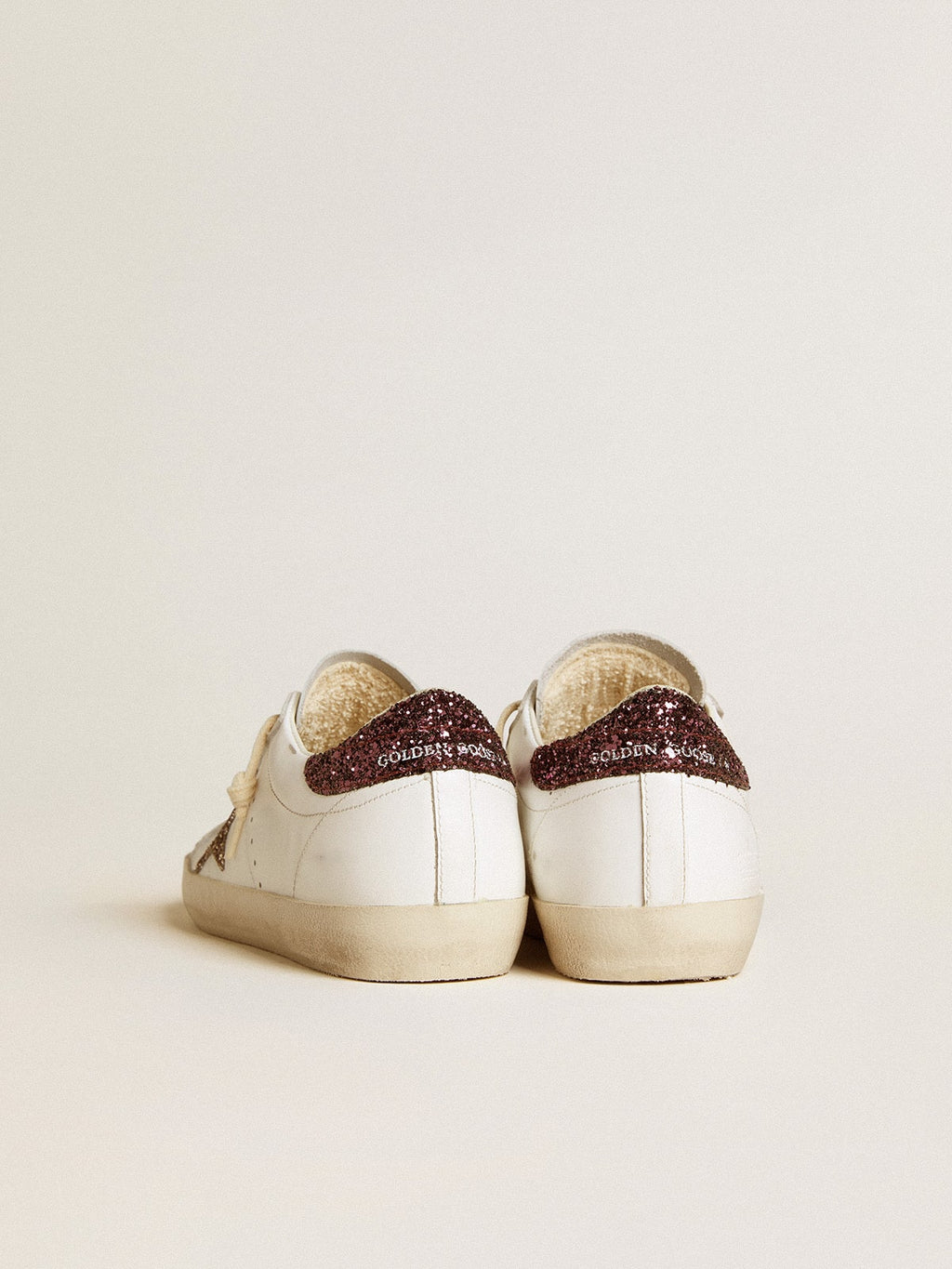 Women's Super-Star with gold glitter star and burgundy glitter heel tab| Golden Goose