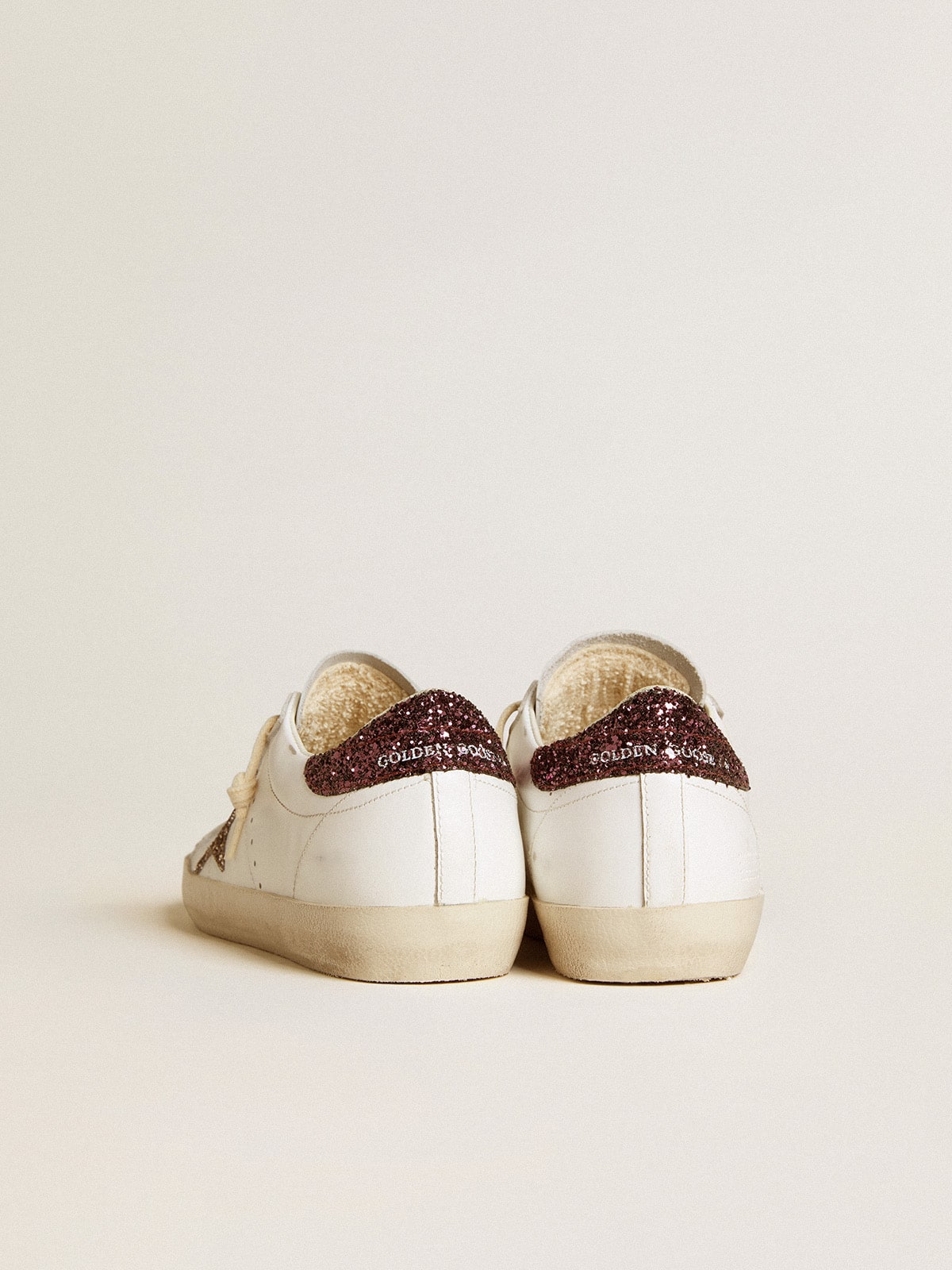 Women's Super-Star with gold glitter star and burgundy glitter heel tab| Golden Goose