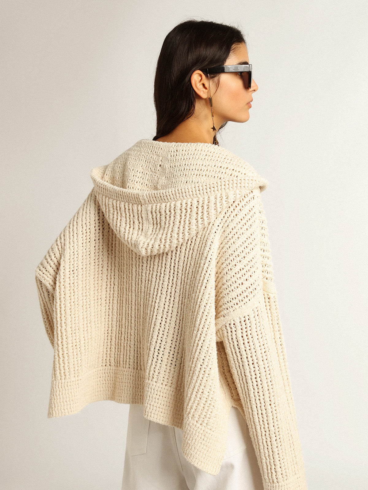 Hooded top in papyrus-colored cotton| Golden Goose
