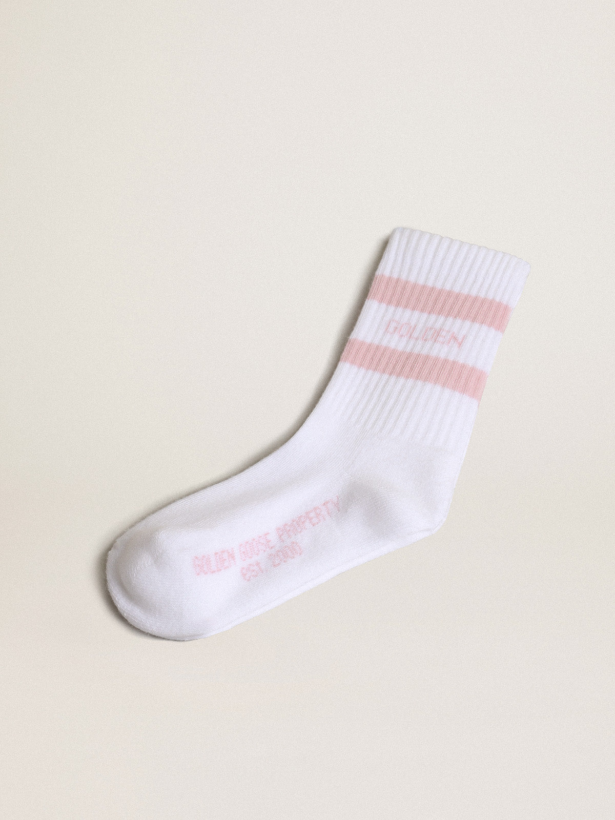 White cotton socks with pink stripes and Golden Goose logo| Golden Goose