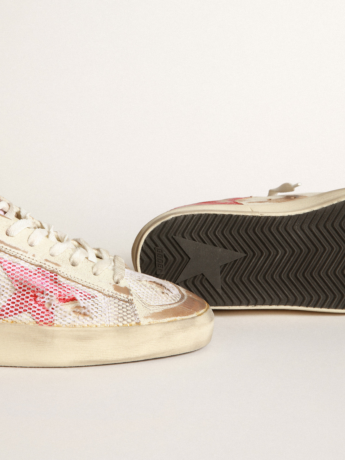Stardan LAB sneakers in white leather and mesh with red laminated leather star| Golden Goose