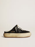 Women's Space-Star Sabots in black nylon with black leather star| Golden Goose