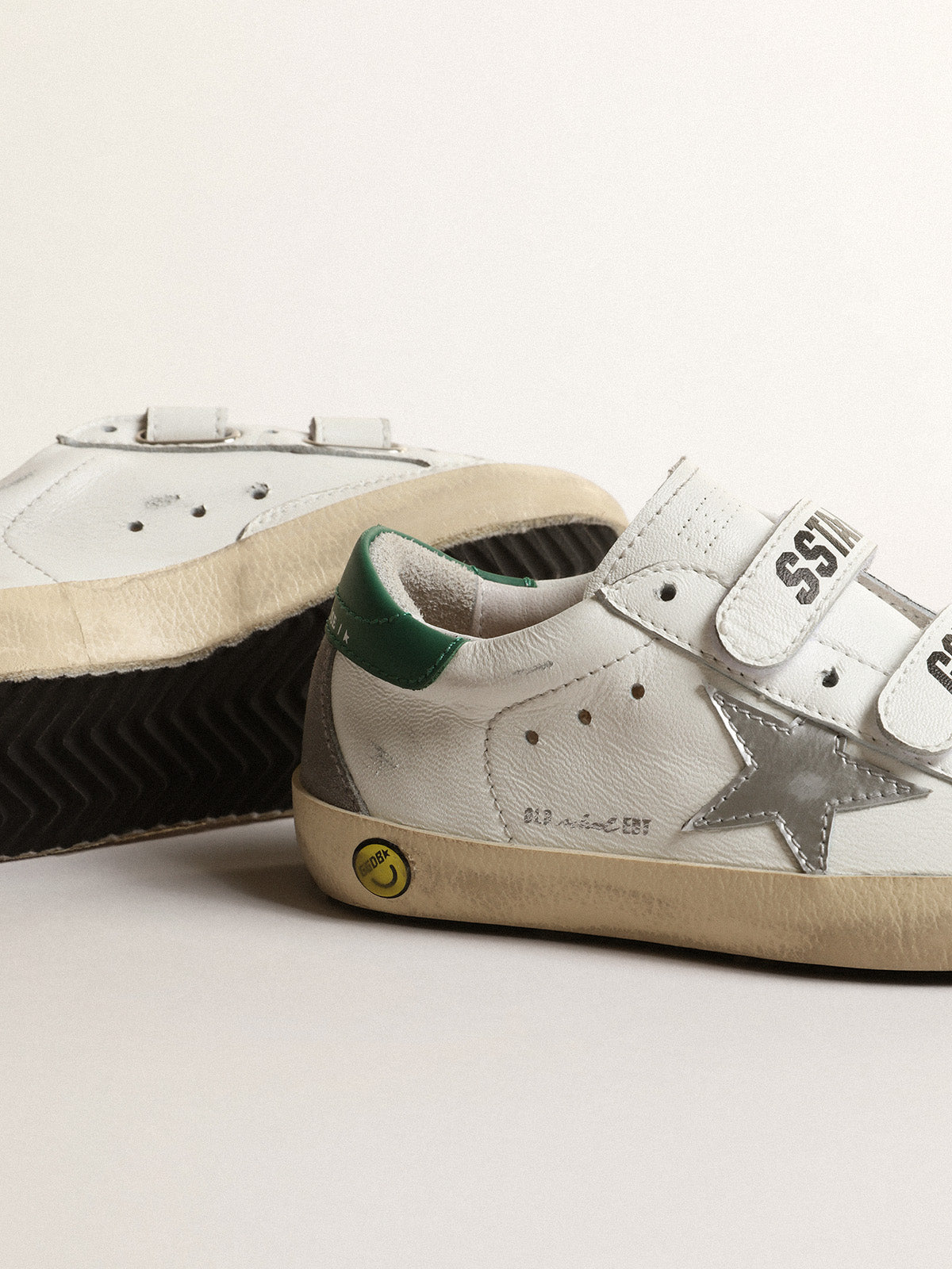 Old School Teen with metallic leather star and green heel tab| Golden Goose