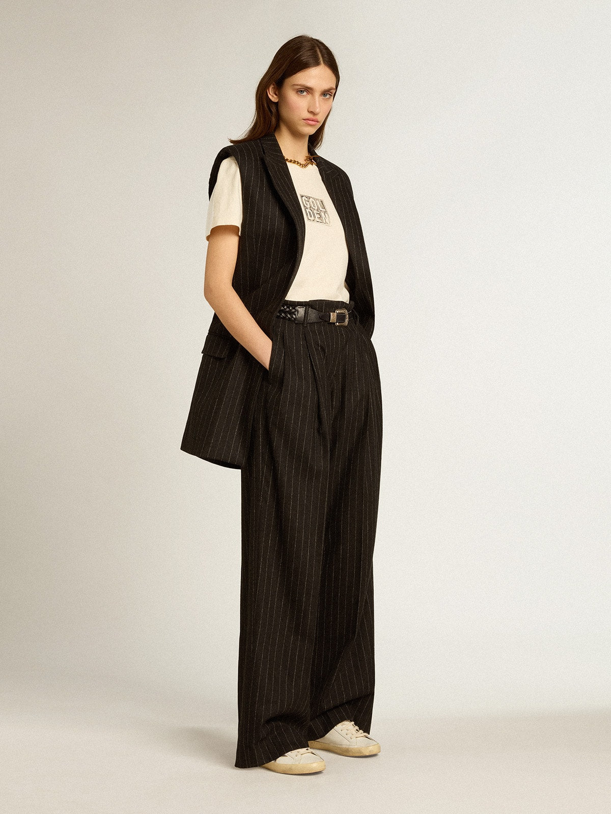 Women's pants in dark gray wool| Golden Goose