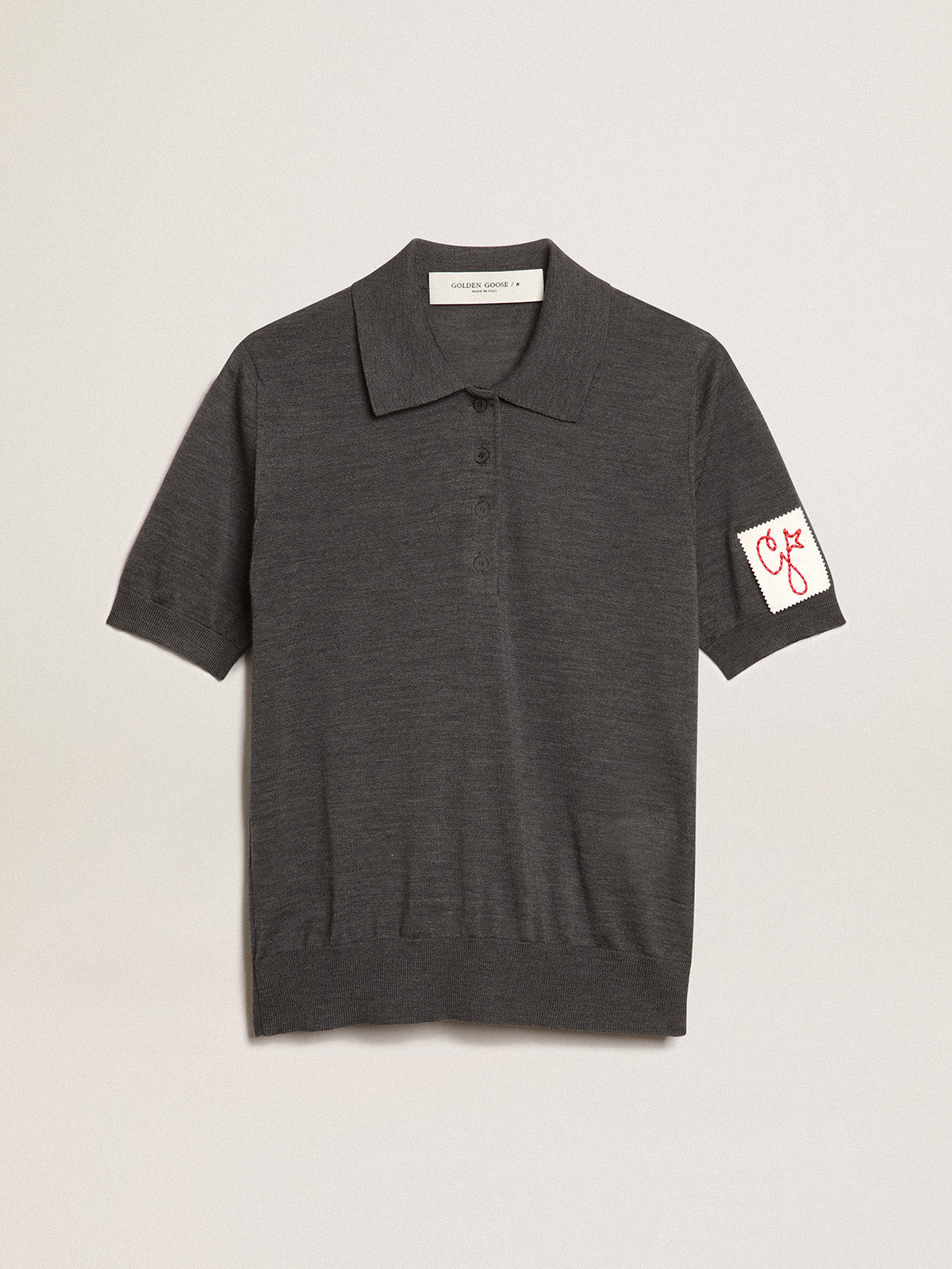 Women's polo shirt in anthracite merino wool| Golden Goose