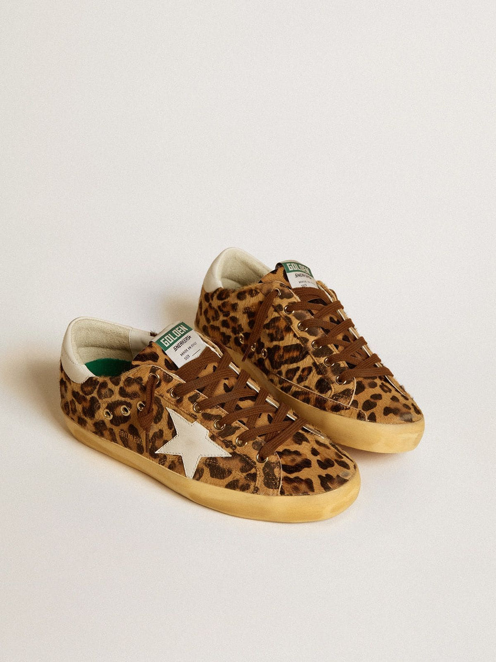 Super-Star LTD in leopard-print pony skin with leather star and heel tab| Golden Goose