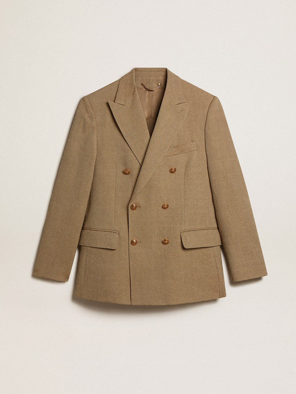 Men's pale beech-colored double-breasted blazer| Golden Goose