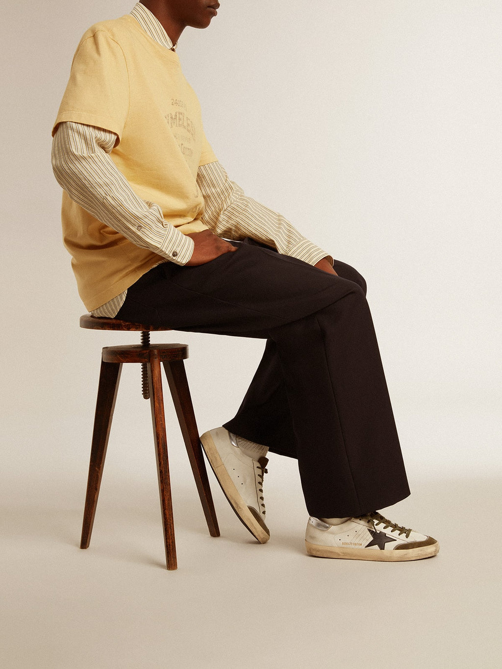 Men's Super-Star LTD in nappa leather with black leather star and silver heel tab| Golden Goose