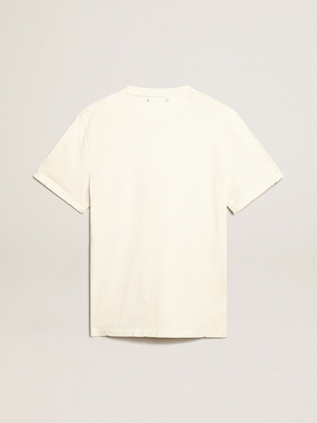 Distressed-finish white T-shirt with lettering| Golden Goose