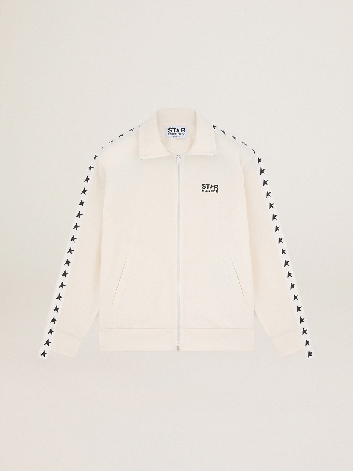 Men's papyrus white zipped sweatshirt with black stars| Golden Goose