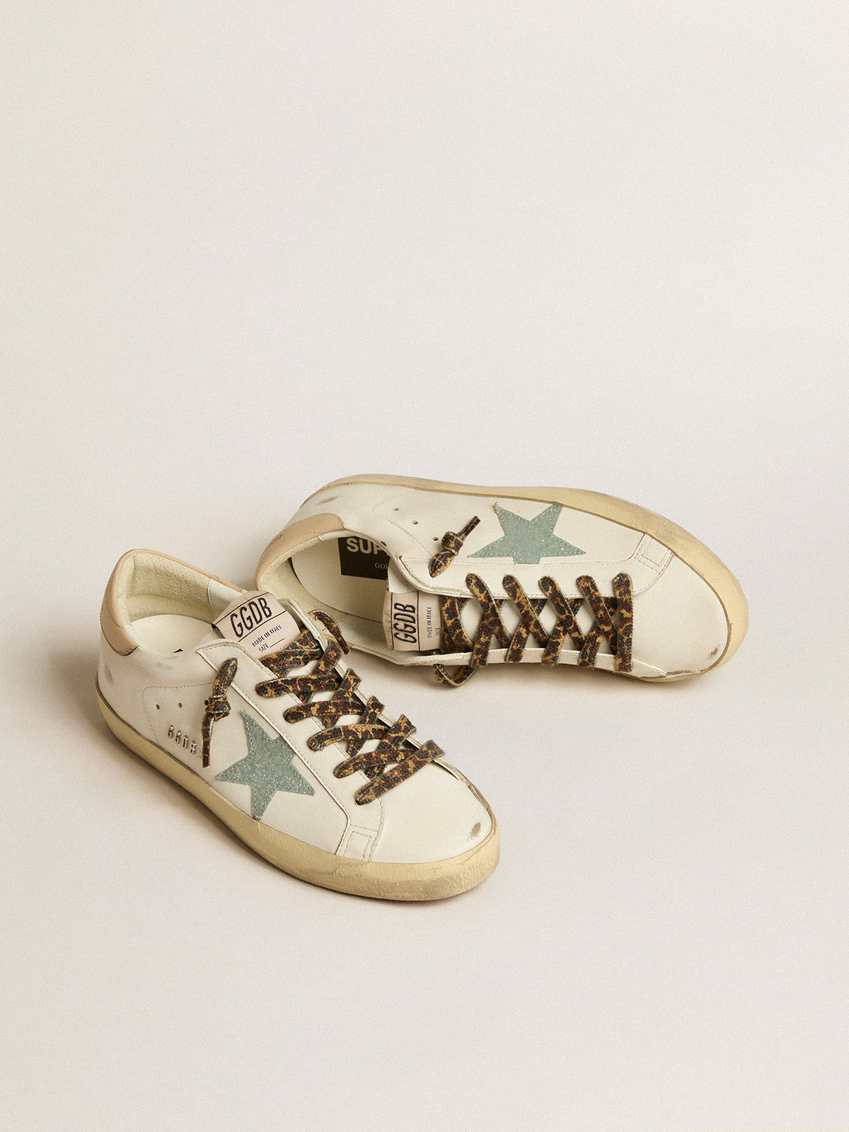 Super-Star with gray glitter star and nude leather heel tab| Golden Goose