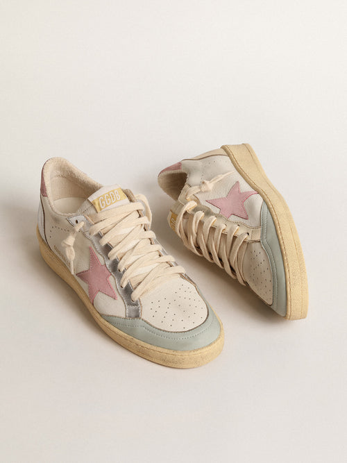 Ball Star with pink suede star and metallic leather inserts| Golden Goose