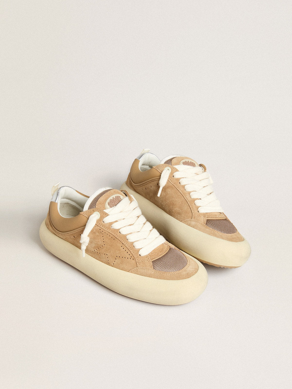 Men's Space-Star Cube in tobacco suede with perforated star| Golden Goose