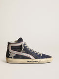Slide LTD sneakers in blue nylon with silver metallic leather star and flash| Golden Goose