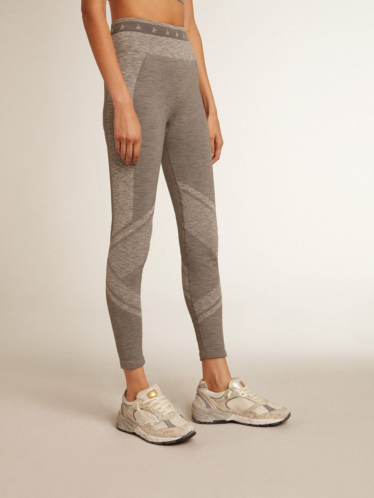 Women's gray melange leggings with mixed stitching| Golden Goose