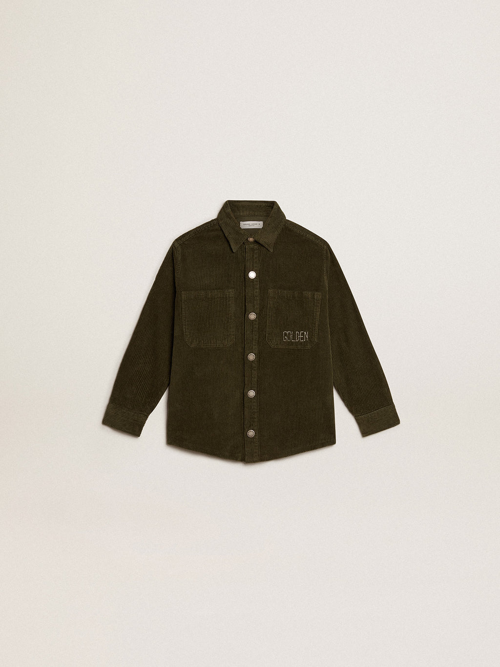 Boys' dark green shirt in velvet-effect cotton| Golden Goose