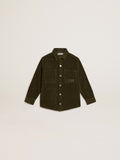 Boys' dark green shirt in velvet-effect cotton| Golden Goose