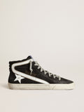 Men's Slide in navy blue denim with star and white flash| Golden Goose