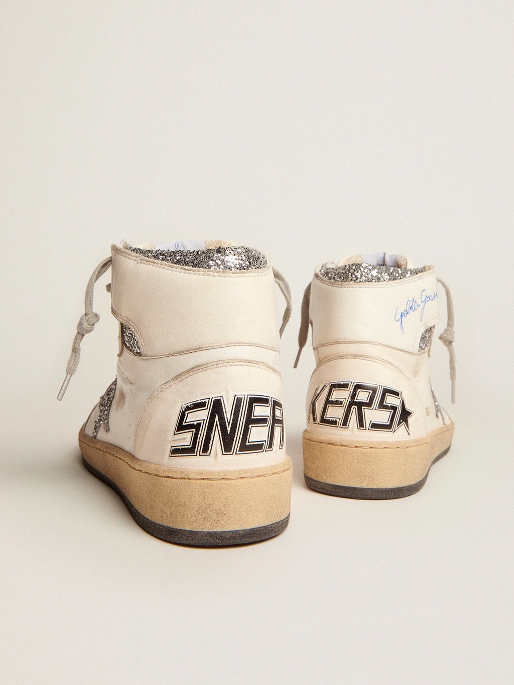 Women's Sky-Star with signature on the ankle and silver inserts| Golden Goose