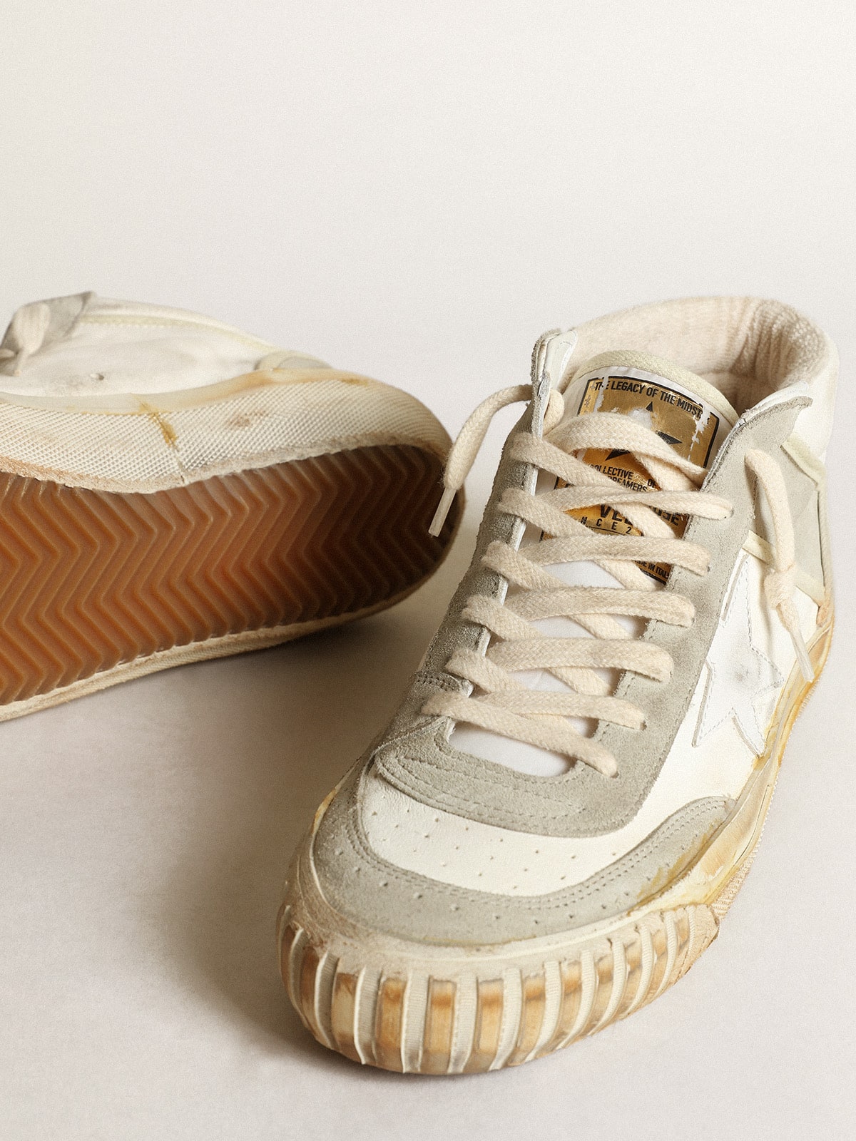 Women's Mid Star sneakers with ice-gray suede inserts and white leather star| Golden Goose