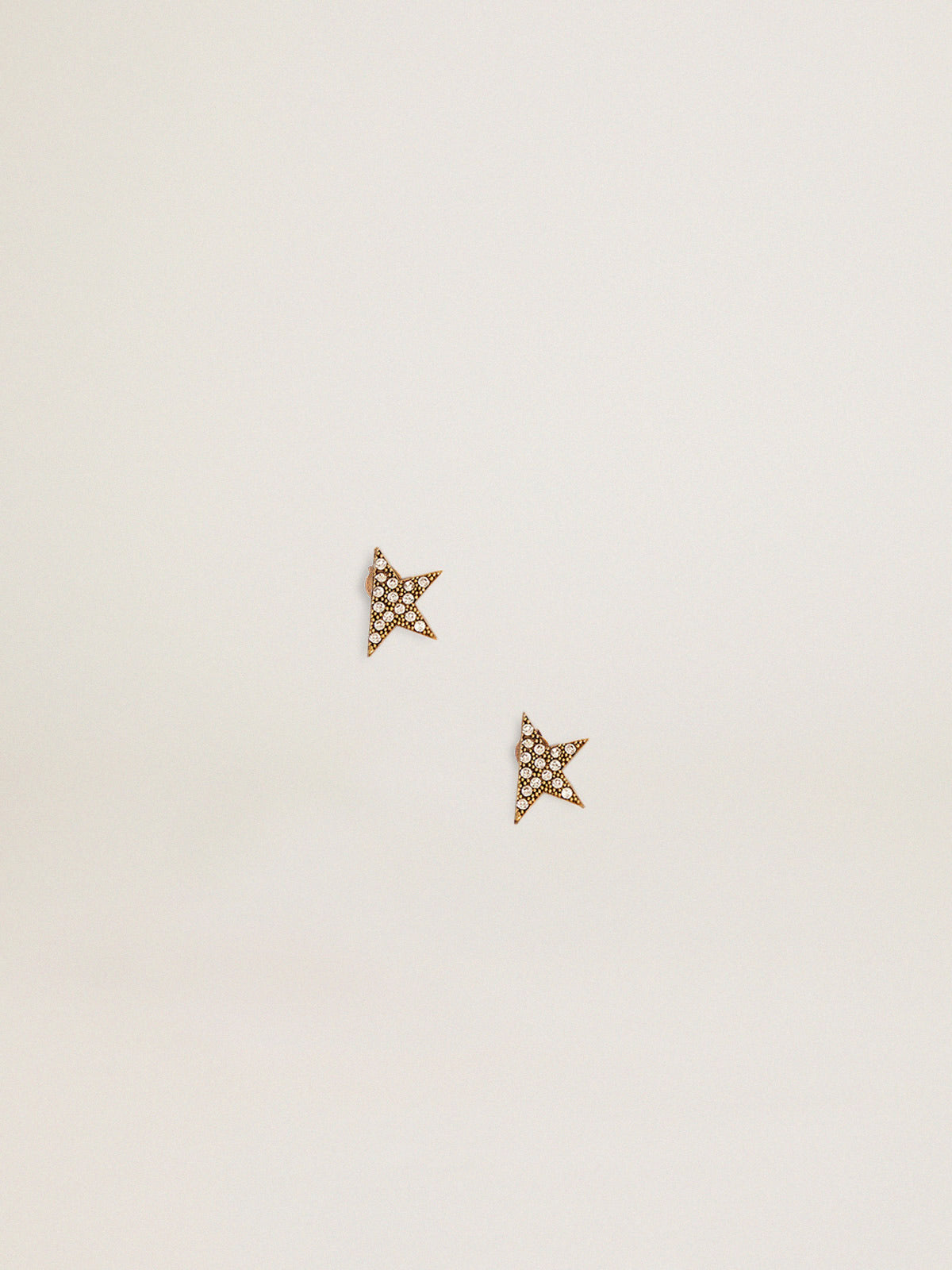 Women's stud earrings in antique gold color with crystals| Golden Goose