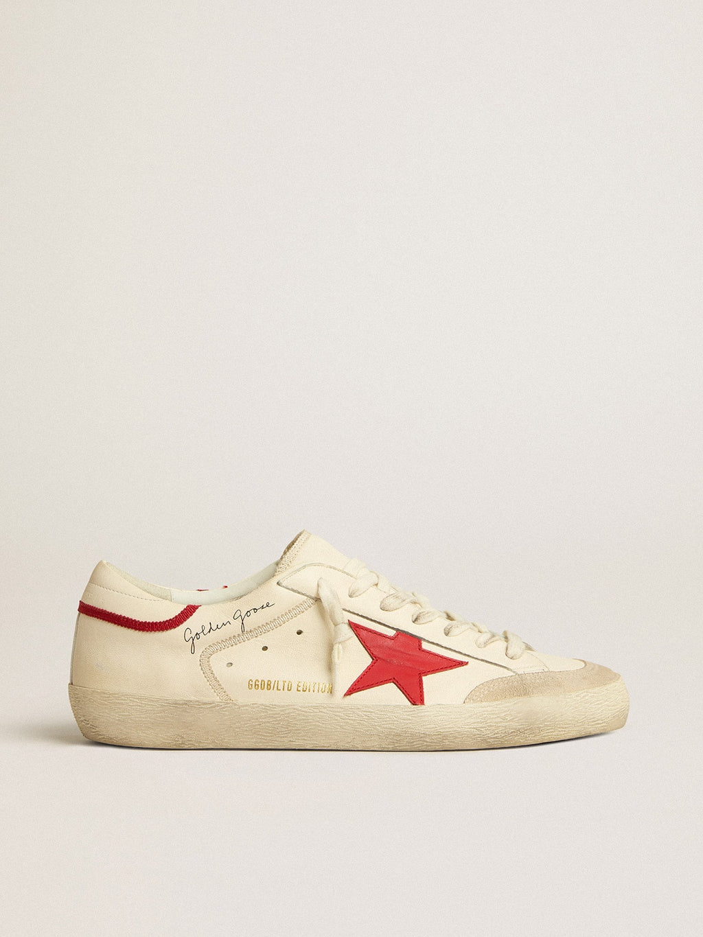 Men's Super-Star LTD in nappa with red leather star and pearl suede toe| Golden Goose