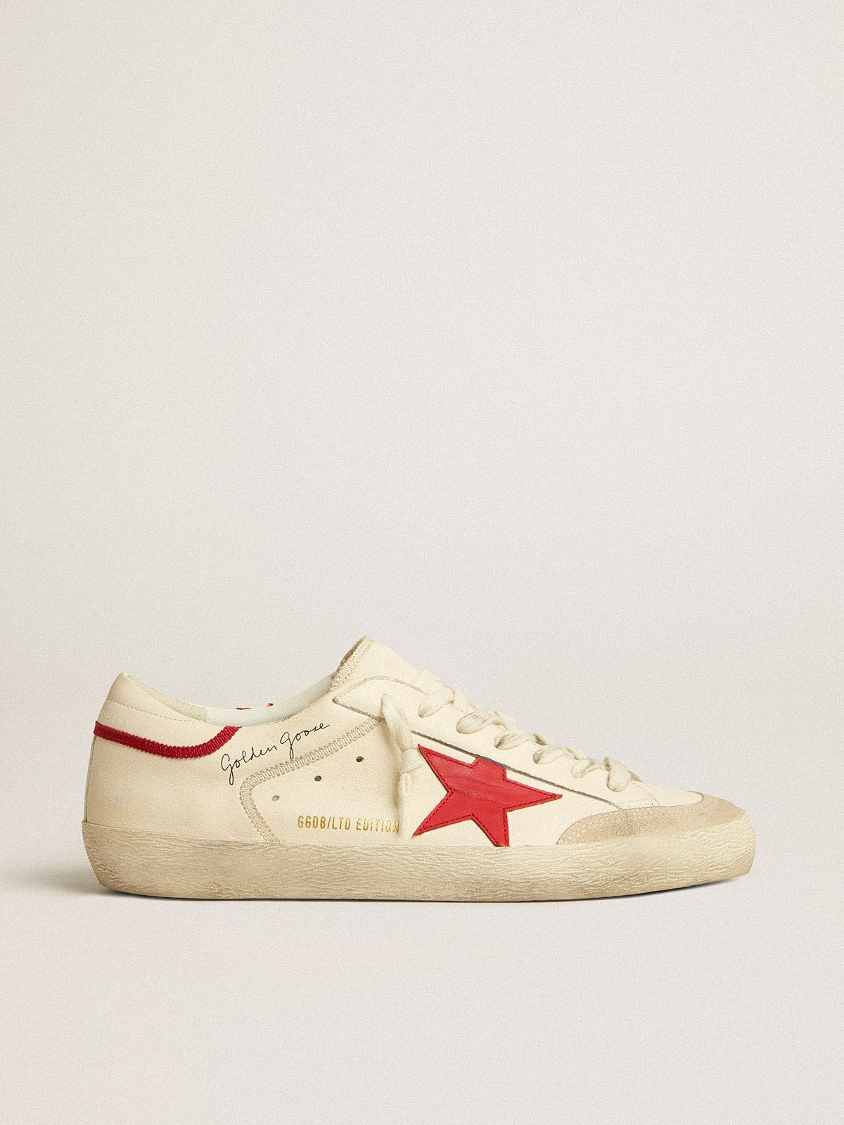 Men's Super-Star LTD in nappa with red leather star and pearl suede toe| Golden Goose