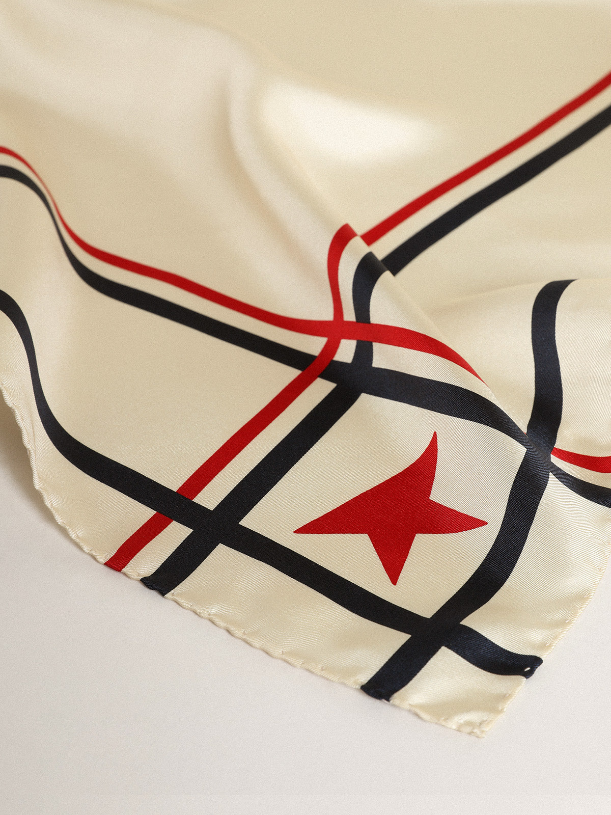 White scarf with contrasting color stars and stripes| Golden Goose