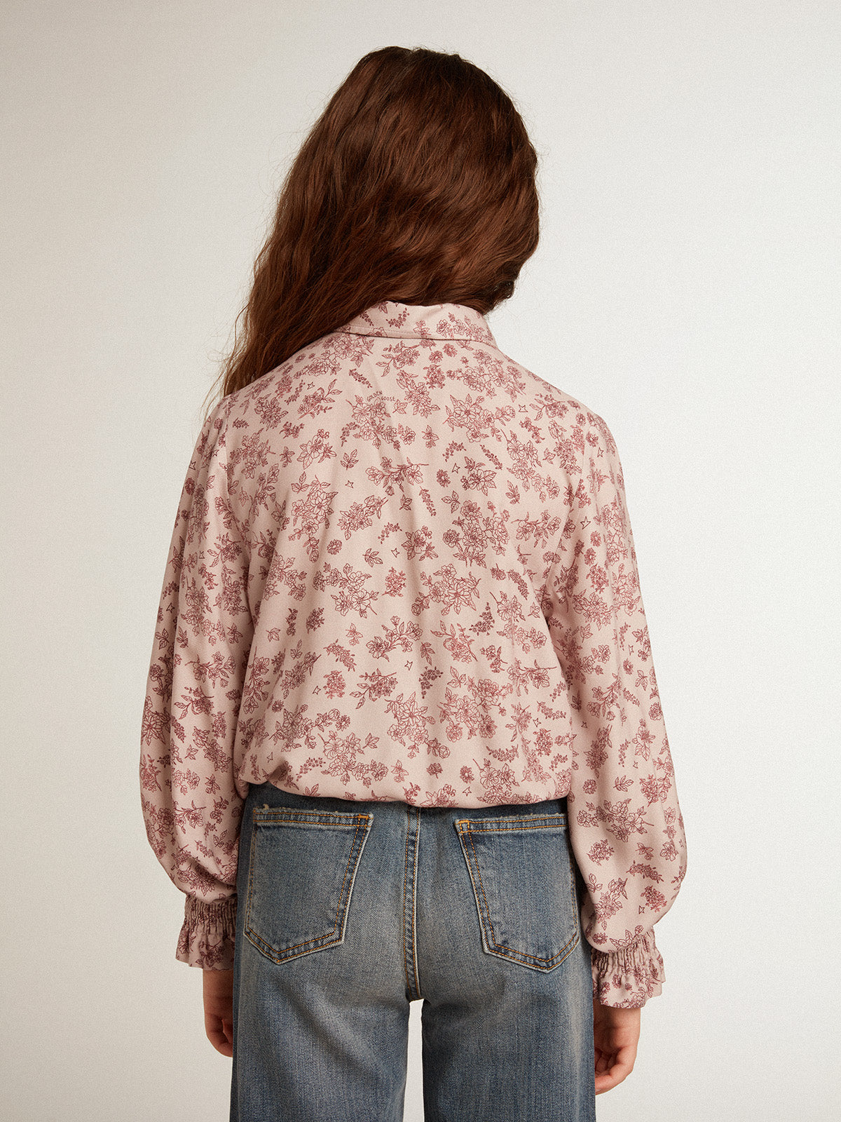 Polo shirt in powder-pink viscose with floral print| Golden Goose