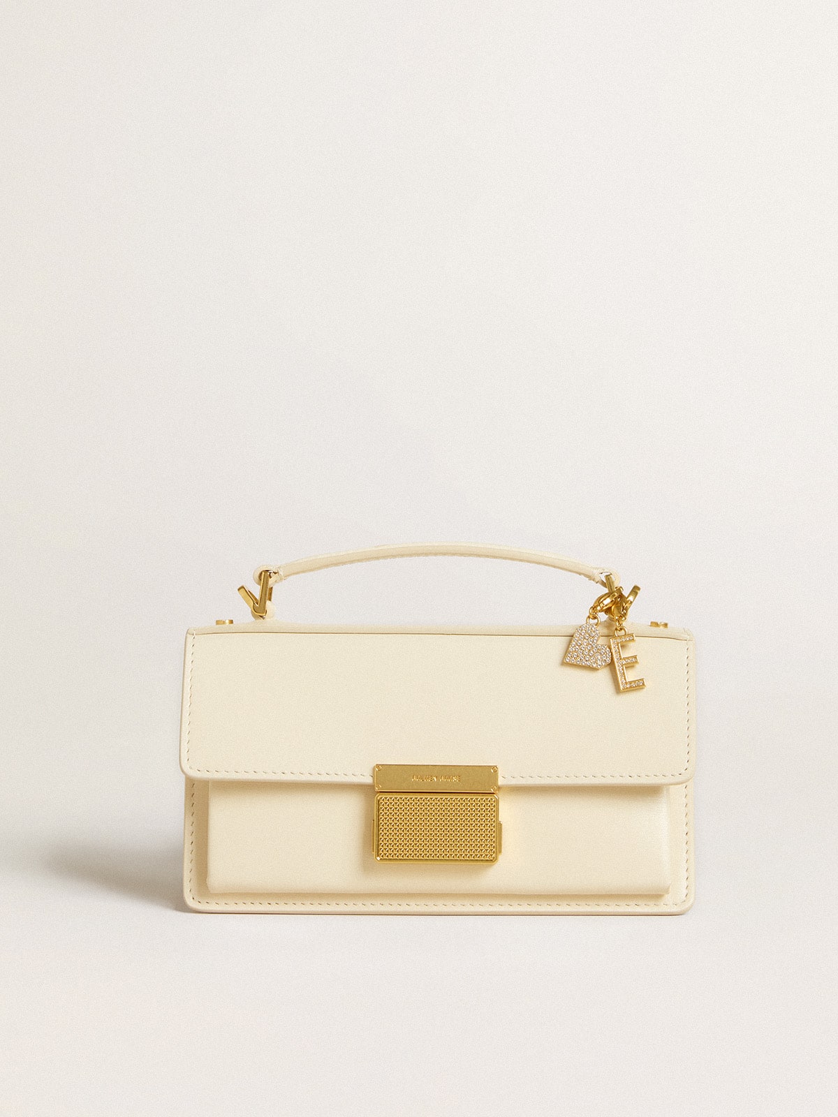 Heart-shaped charm in gold-colored brass with crystals| Golden Goose