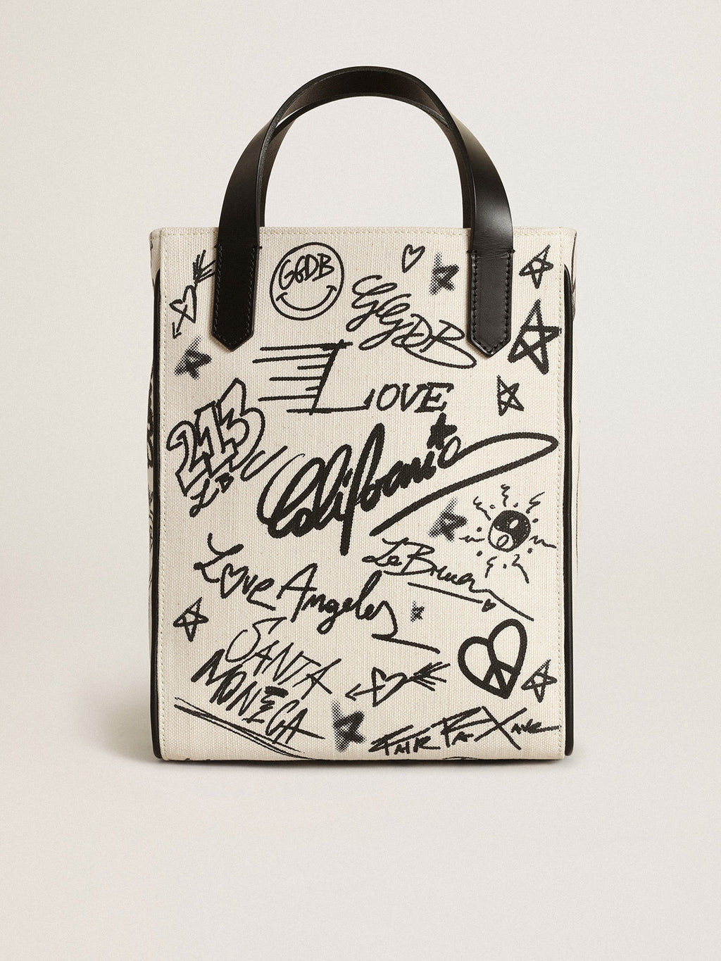 Women's Mini California Bag in white cotton with black print| Golden Goose