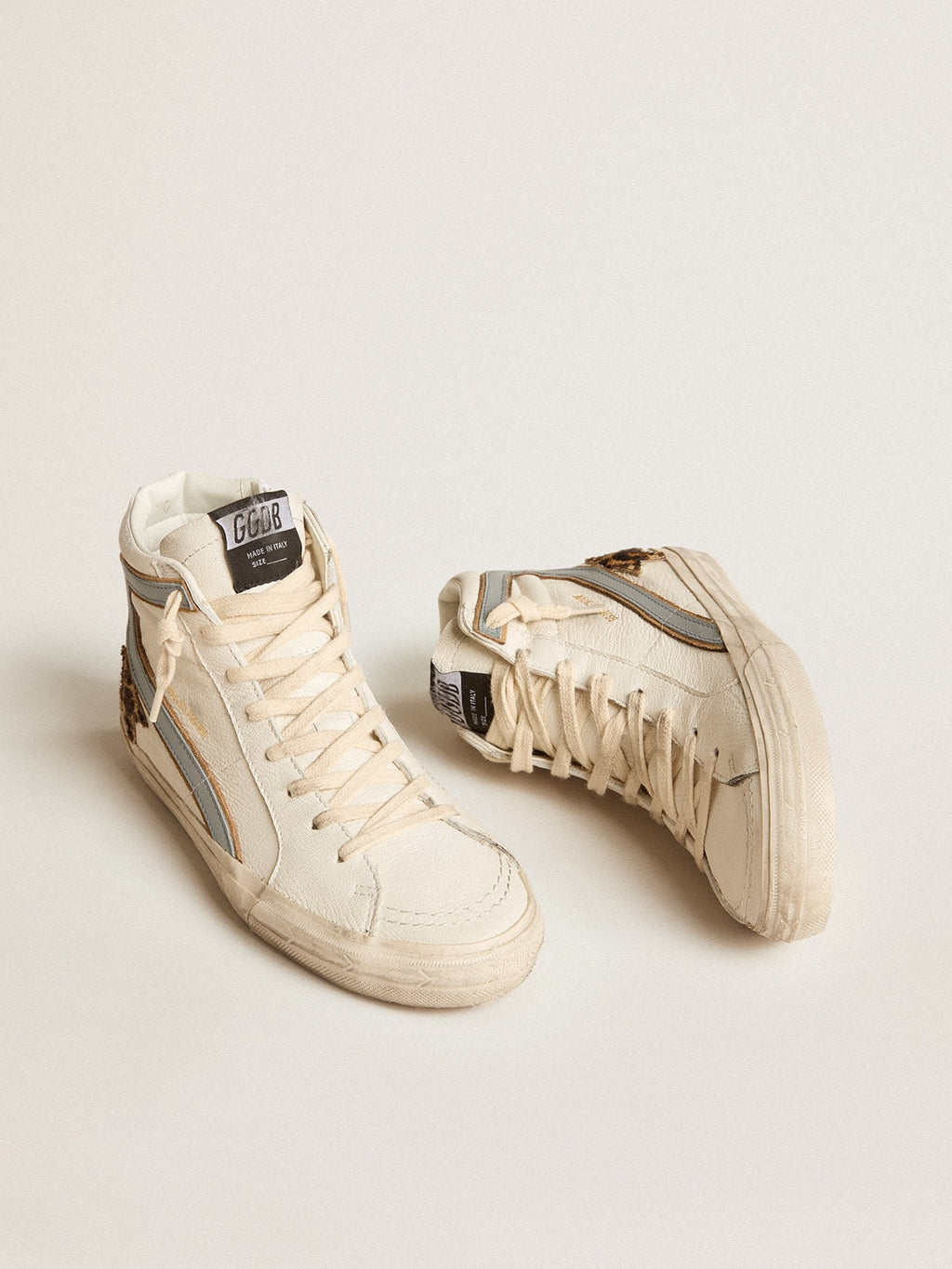 Slide in nappa with leopard-print pony skin star and gray nappa flash| Golden Goose