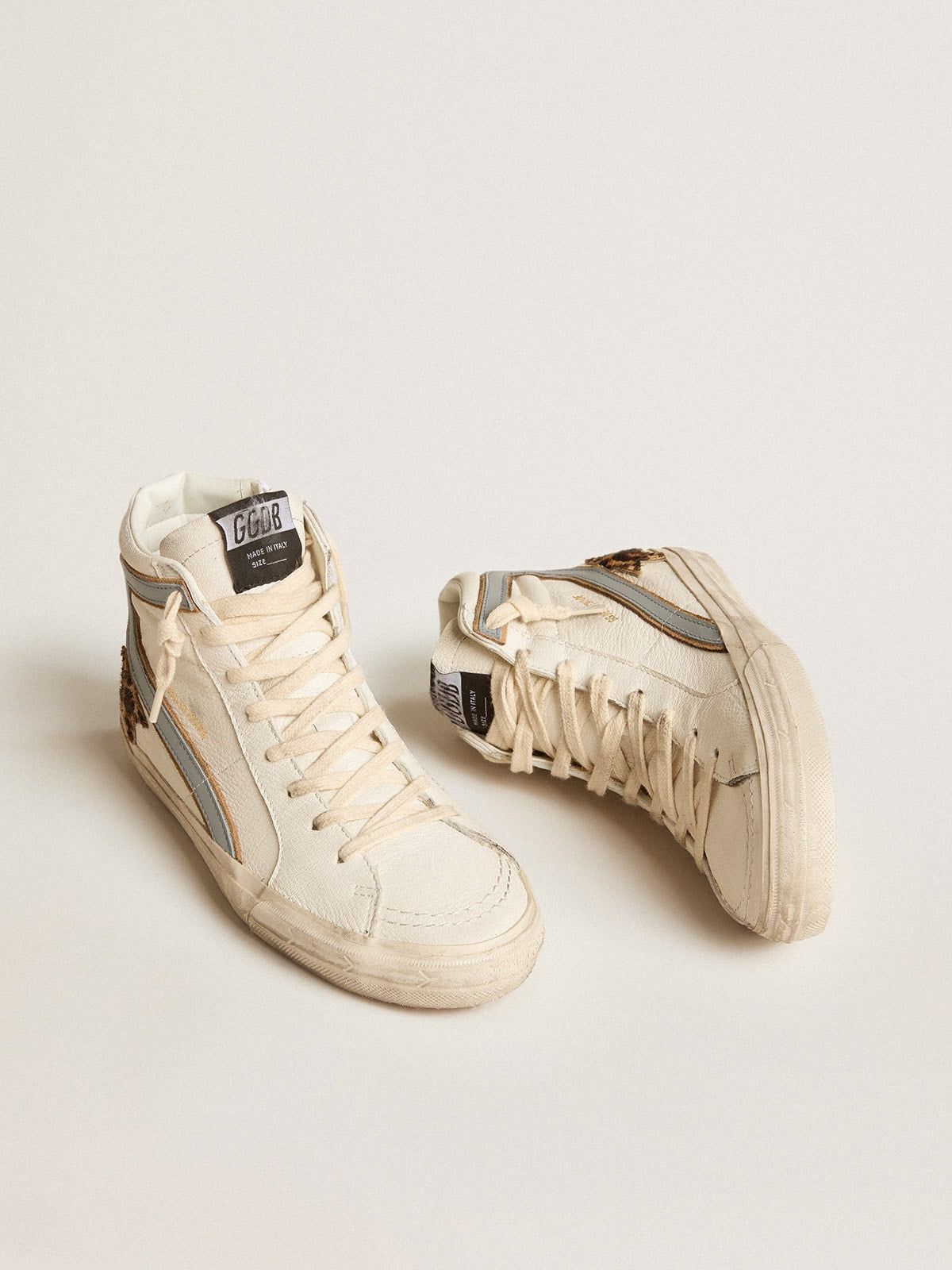 Slide in nappa with leopard-print pony skin star and gray nappa flash| Golden Goose