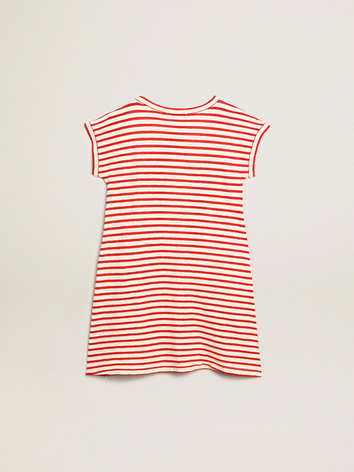 Mini dress with white and red stripes and embroidery on the front| Golden Goose
