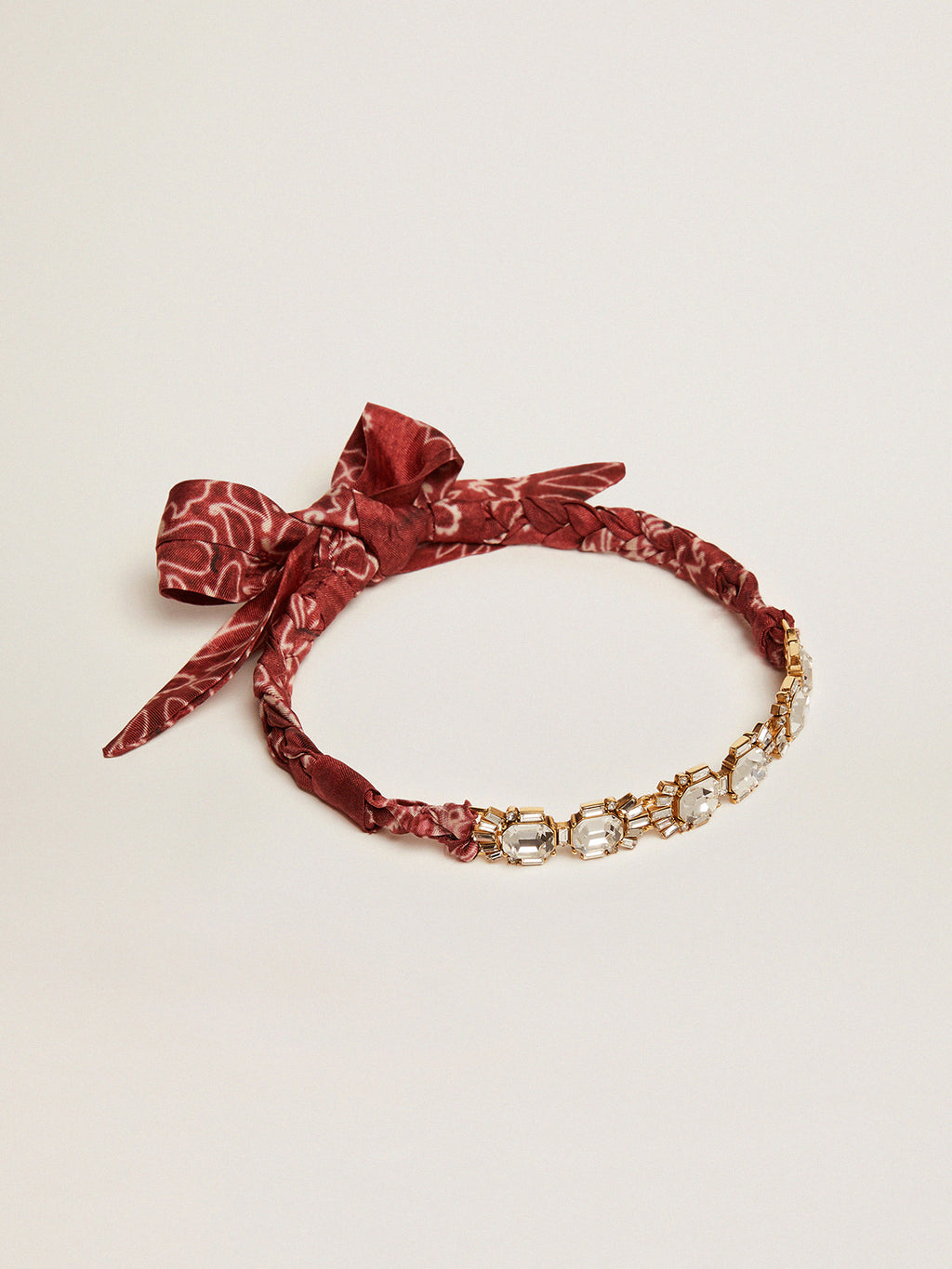 Women's necklace in antique gold color with crystals and printed scarf| Golden Goose