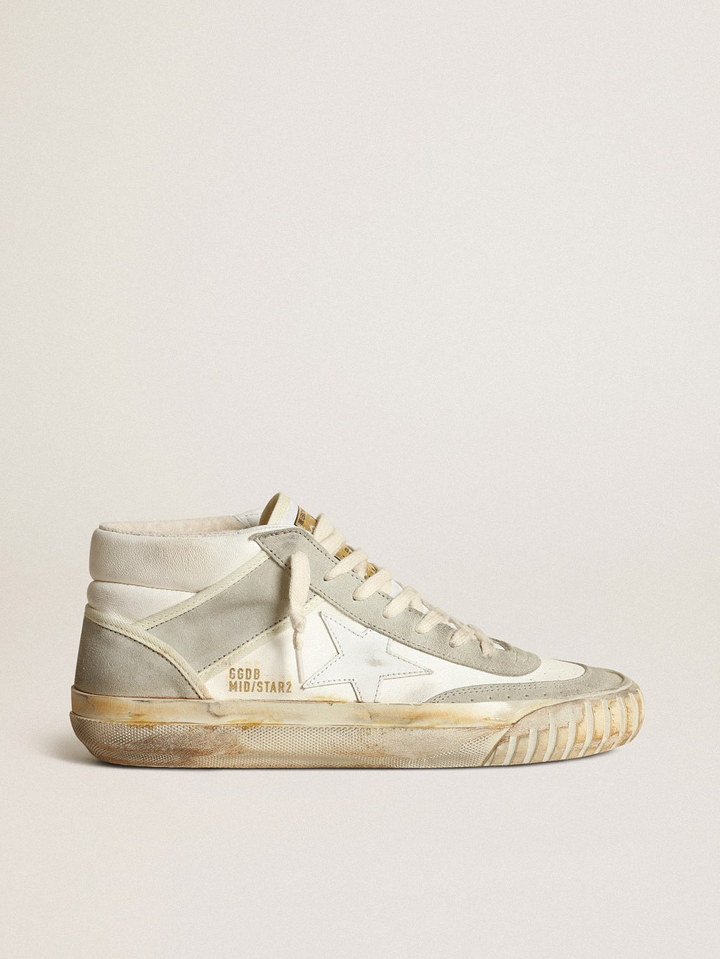 Women's Mid Star sneakers with ice-gray suede inserts and white leather star| Golden Goose