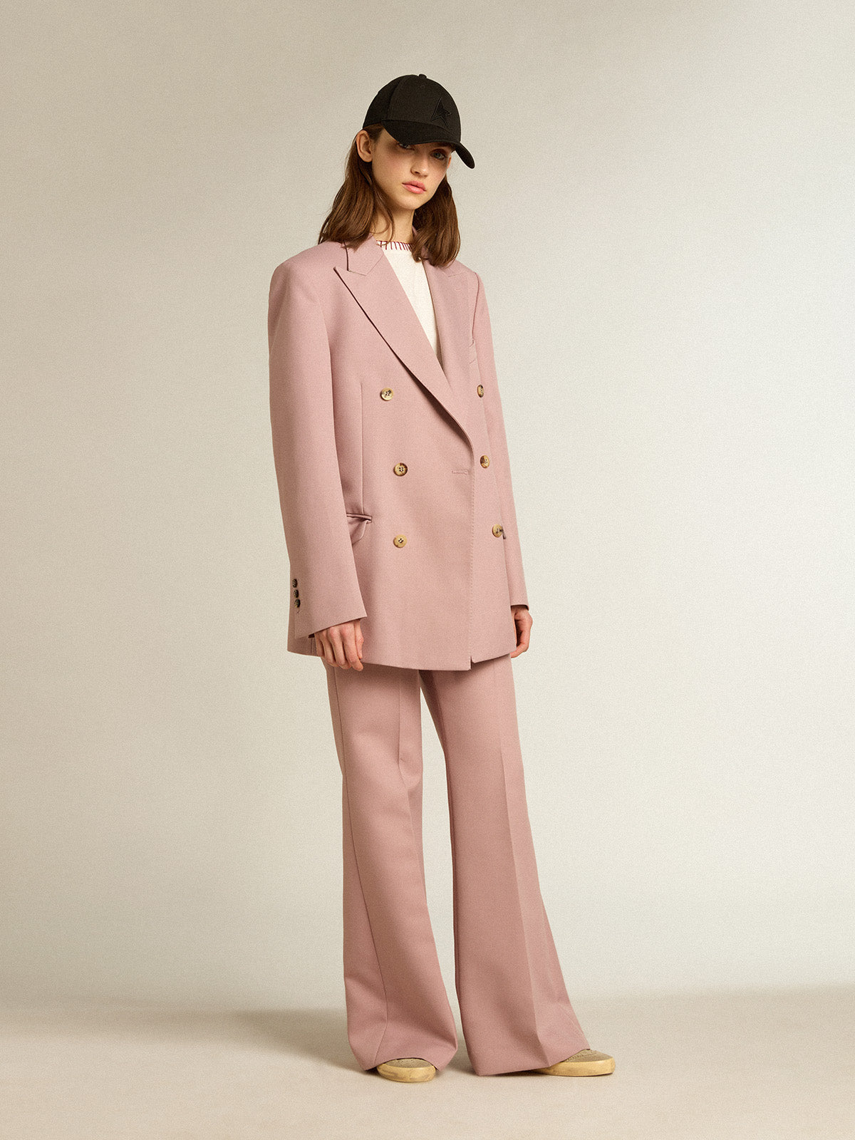 Double-breasted blazer in pink tailoring fabric| Golden Goose