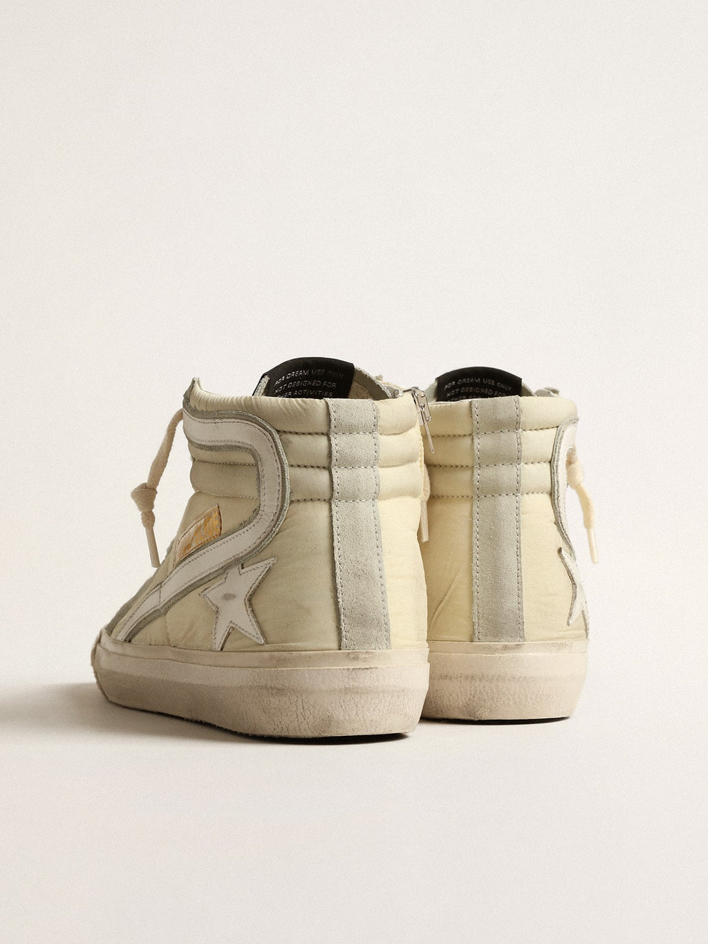 Slide in ivory nylon with white leather star and silver Swarovski crystal tongue| Golden Goose