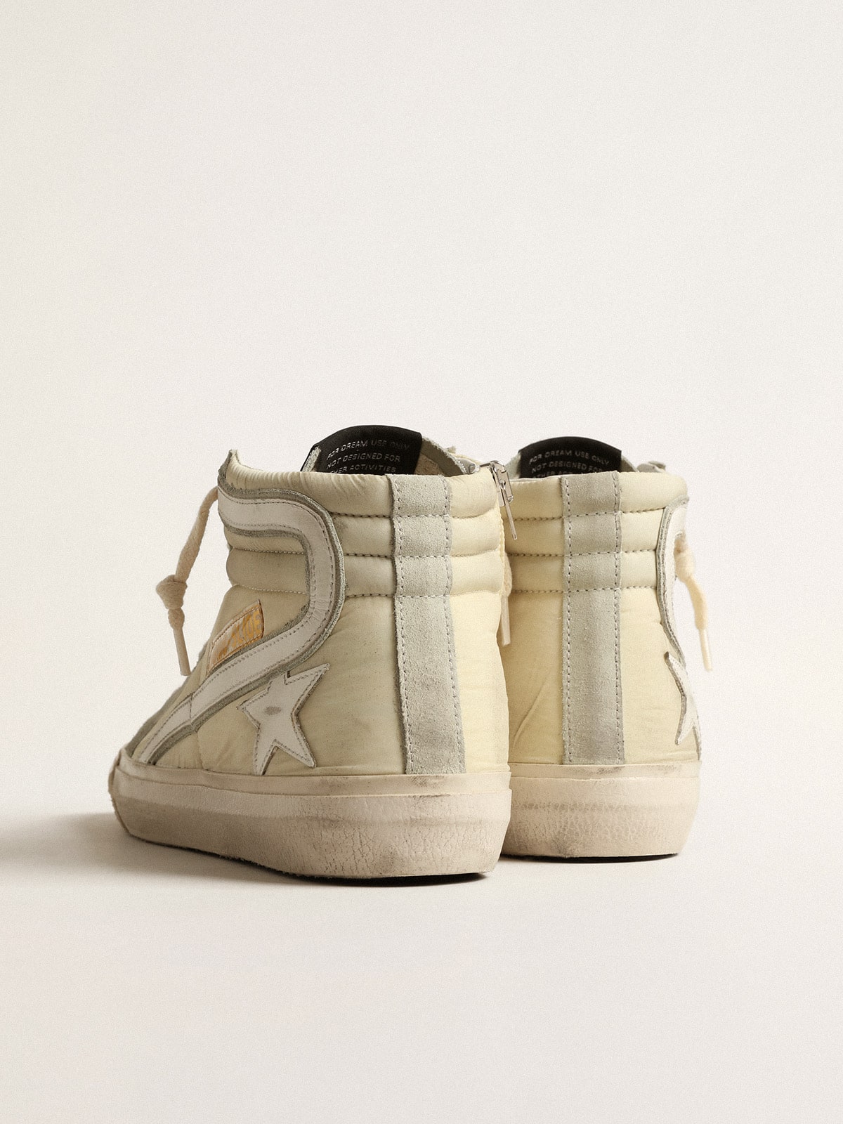 Slide in ivory nylon with white leather star and silver Swarovski crystal tongue| Golden Goose