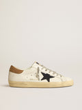 Men's Super-Star with blue canvas star and tobacco leather heel tab| Golden Goose