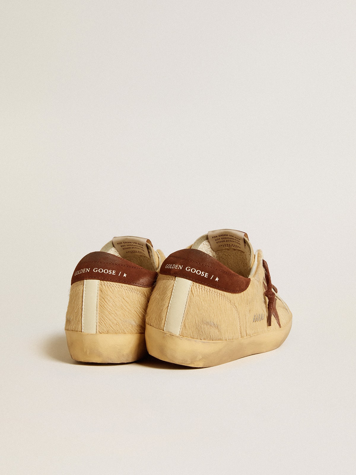 Women's Super-Star in beige pony skin with brown suede star and heel tab| Golden Goose