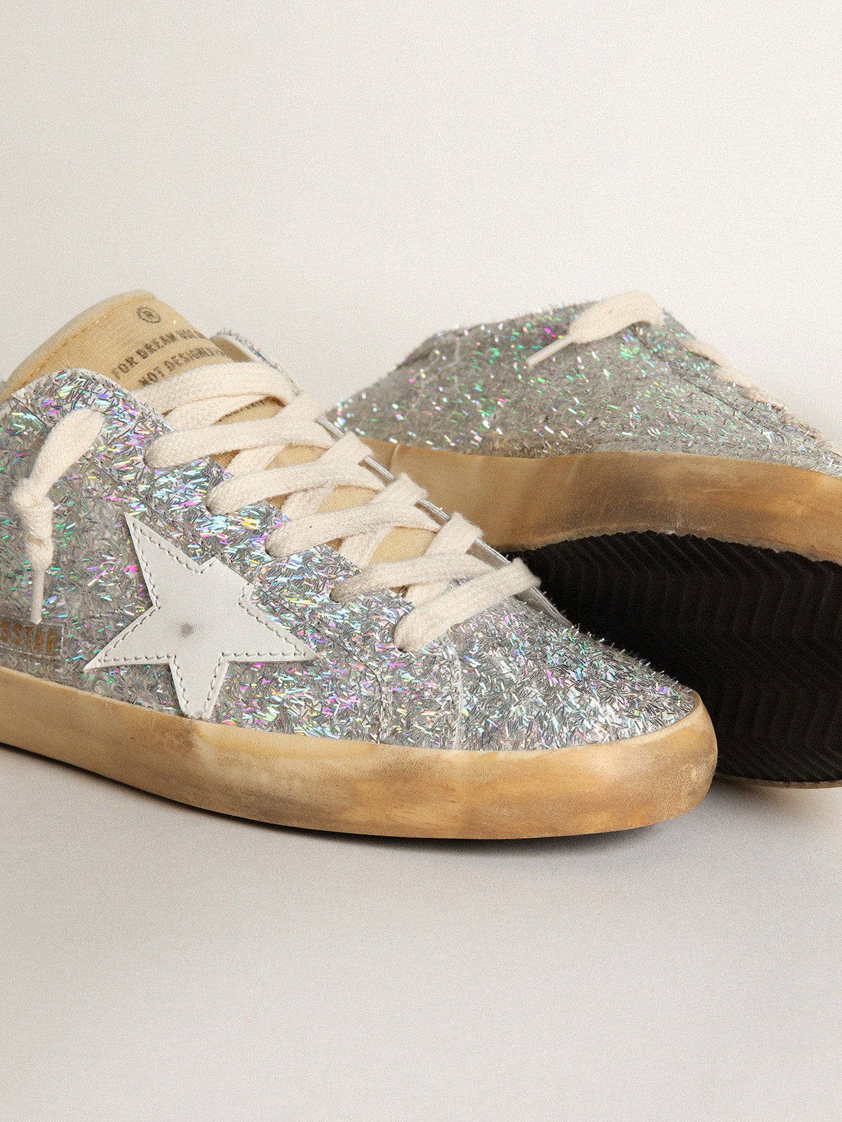 Super-Star with silver lurex details and white leather star| Golden Goose