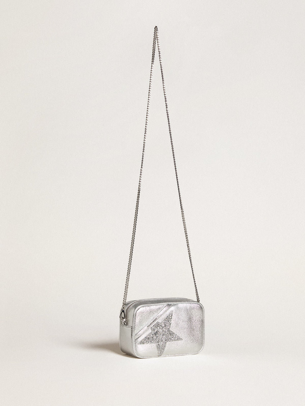 Mini Star Bag in silver metallic leather with Swarovski crystal star| Golden Goose
