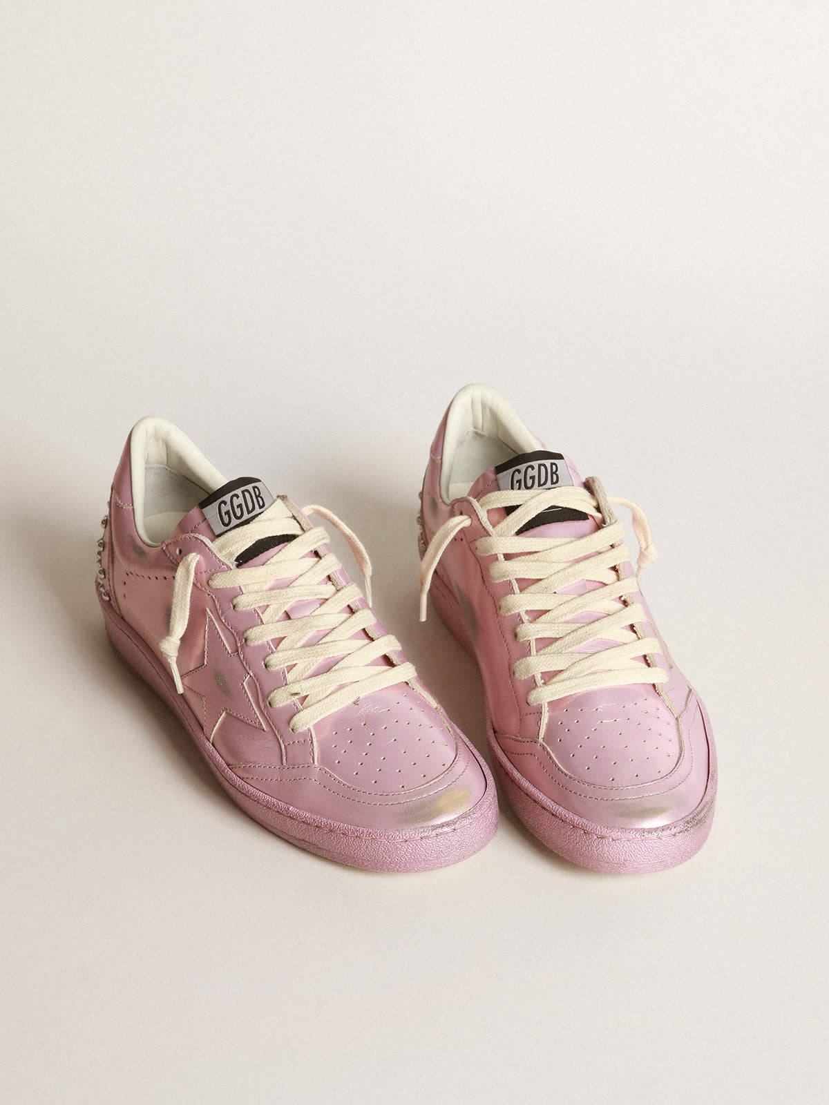 Women's Ball Star LAB in pink laminated leather with studs| Golden Goose