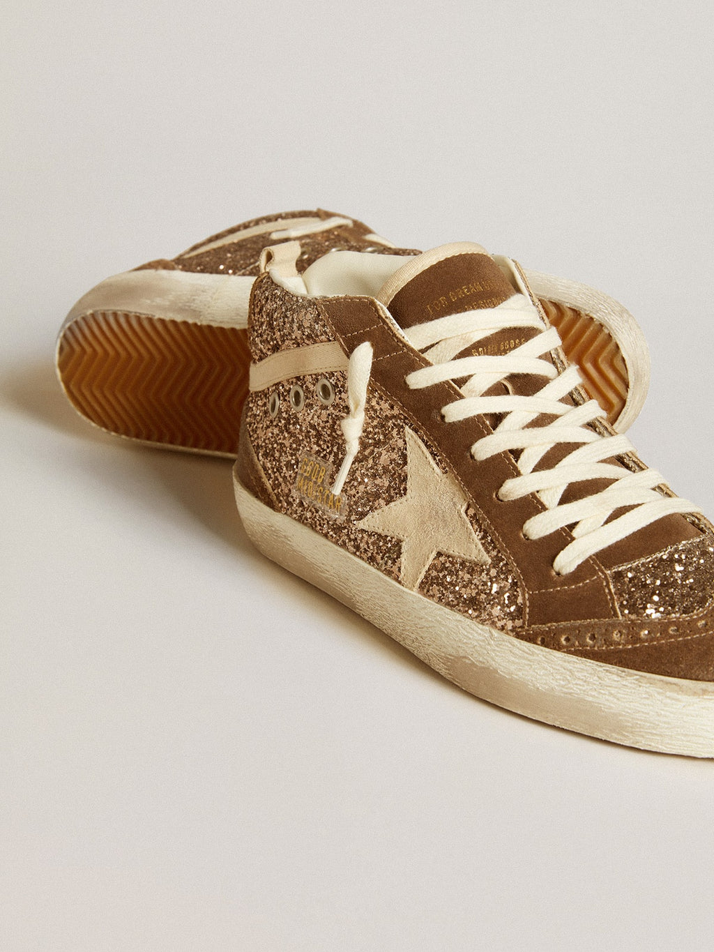 Women's Mid Star in glitter with pearl suede star and brown suede inserts| Golden Goose